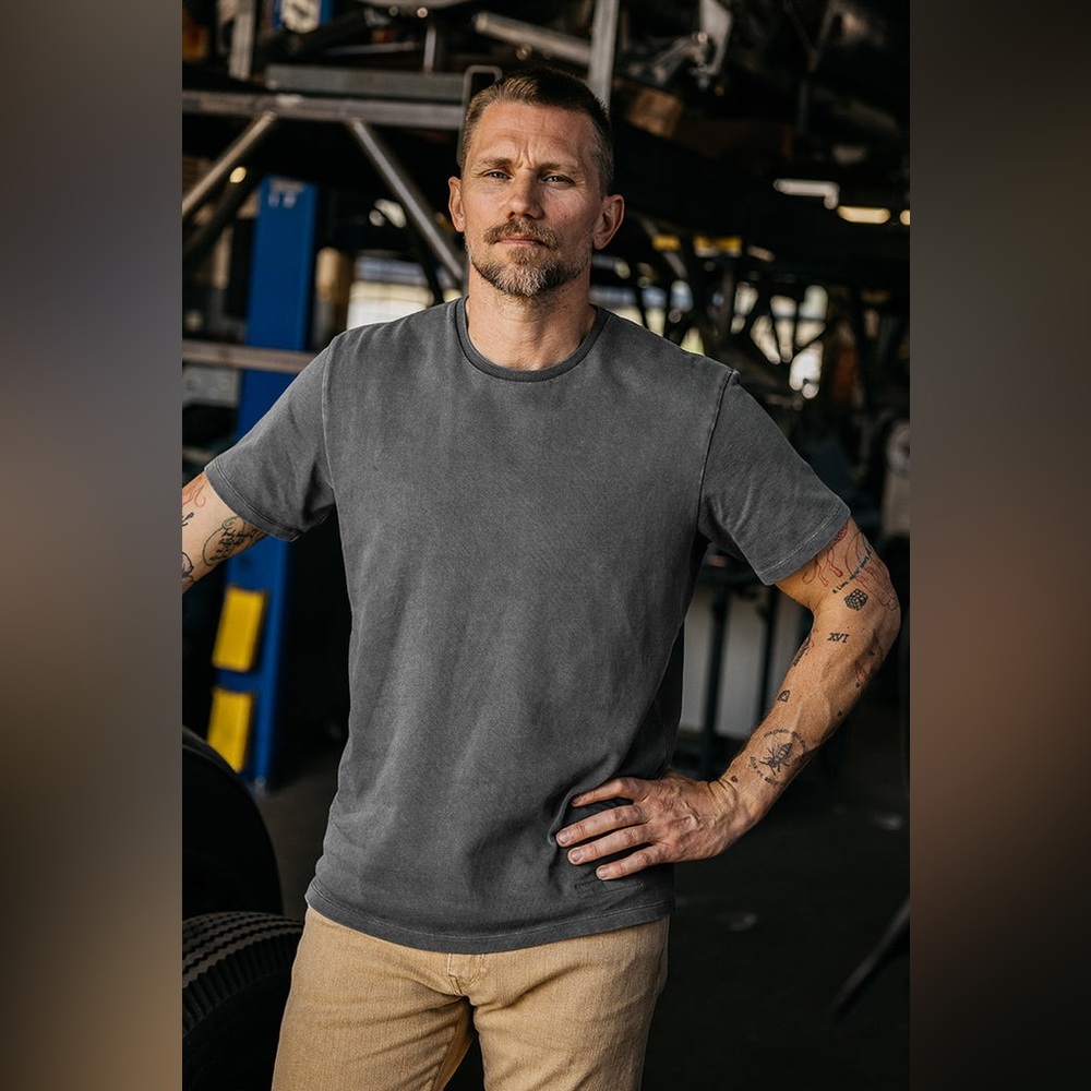 Hiroshi Kato Stamp 9oz Organic Cotton T Shirt Concrete Mens M